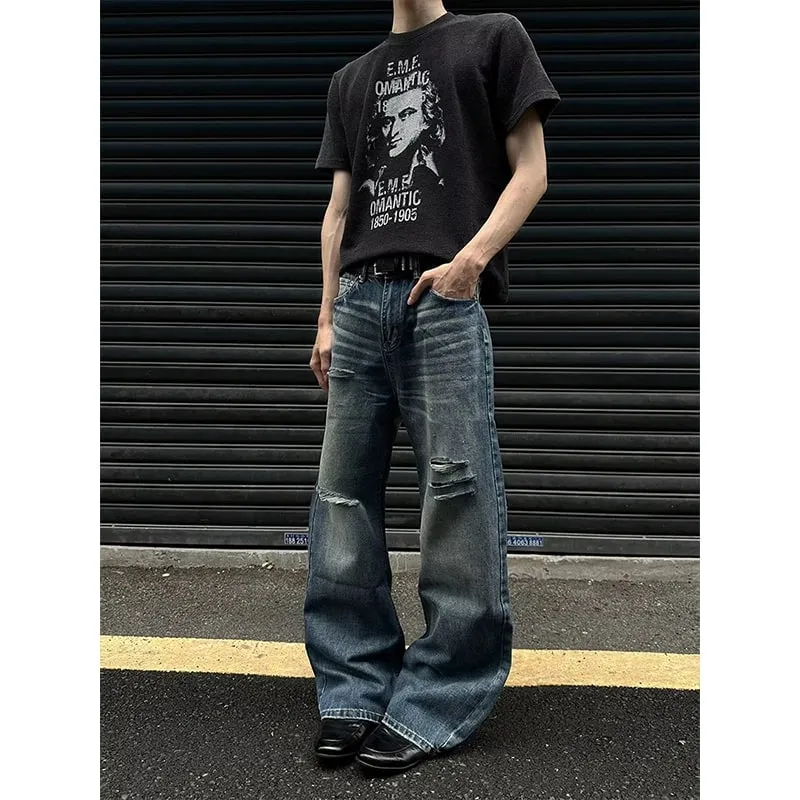 Herren-Jeans, Herrenhose, strapazierfähig, gewaschen, mit mehreren Taschen, Carpenter-Stil, gerade, lockere Denim-Hose, lässige Passform, High Street