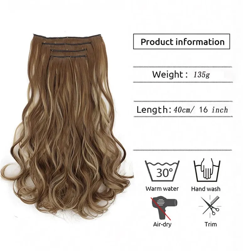 Synthetic 16Inch 11Clips Long Curly Hair Extension Heat Resistant Hair Extension Clips In Ombre Black Brown Blond Women