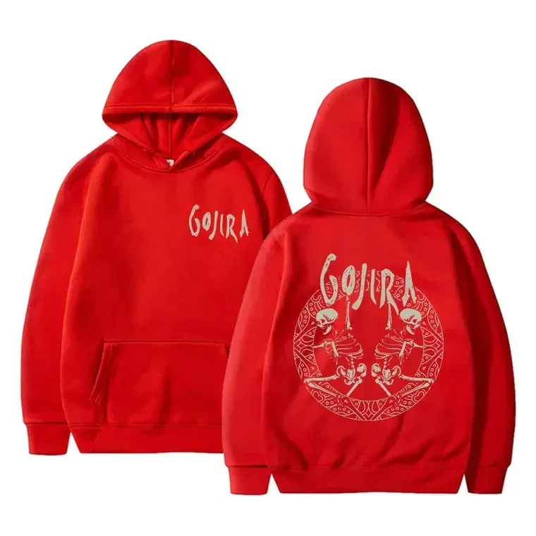 Sudadera con capucha con estampado de doble cara de esqueleto de Gojira de banda de Metal francesa para hombre y mujer, Jersey Vintage con capucha, sudaderas informales de gran tamaño para hombre