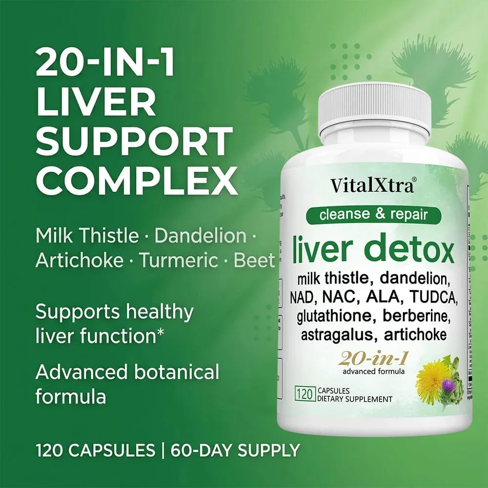 Liver Detox & Repair Capsules with Milk Thistle Dandelion & Turmeric Liver Cleanse Nourishing Antioxidant & Digestion Support
