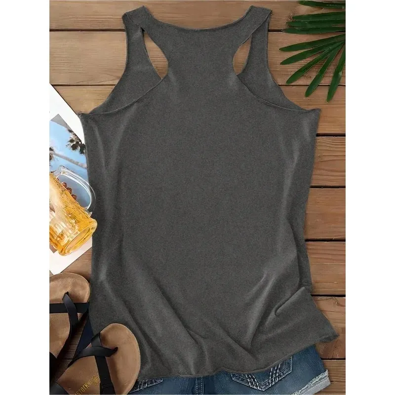 Ladies' Vintage Rock Style Sleeveless Top Lip Microphone Print I-Back Vest Summer Casual Fashion for Women