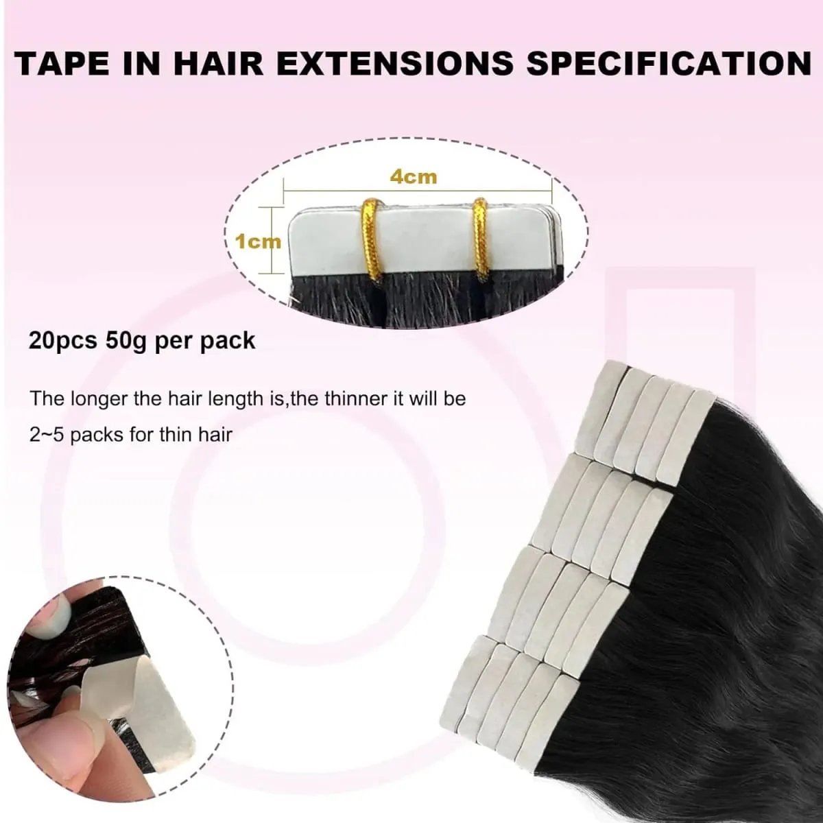 Straight Tape In Hair Extensions 50g Natural Black 100% Human Hair Tape Ins Full Head Seamless Invisible Adhesive Glue 26 Inches