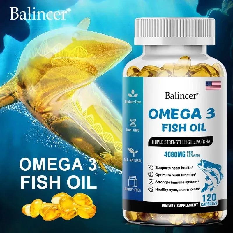 Balincer Wild Caught Omega 3 rybí olej softgels – trojitá síla Vysoký EPA 1200 mg DHA 900 mg Non-GMO Bezlepkový doplněk stravy