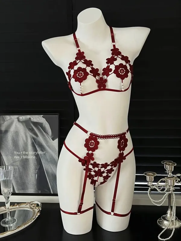 3Pcs/Set Pearl Sexy Bra Set Women Bralette Girls Pearl Underwear Thong Erotic Open Sleepwear Transparent Bras Lingerie Sets