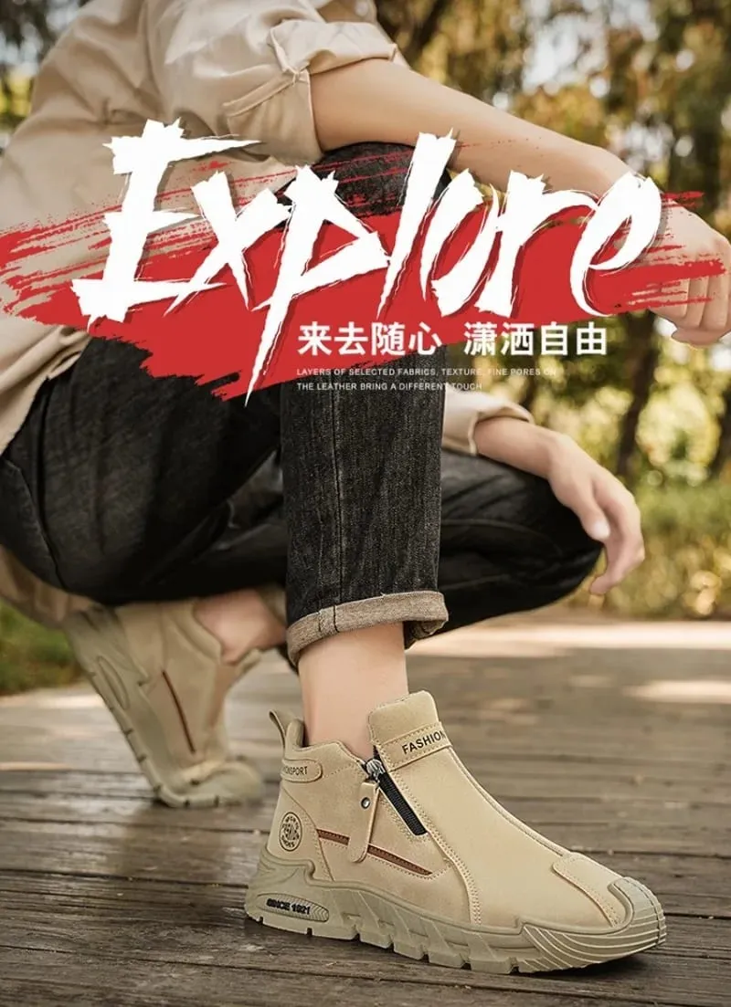 Mens Casual Labor Shoes Fashion Zipper Versatile Men Panlabas na Panakyat na Sapatos Hindi Nadulas na Wear-resistant Sneakers Zapatos Para Hombre