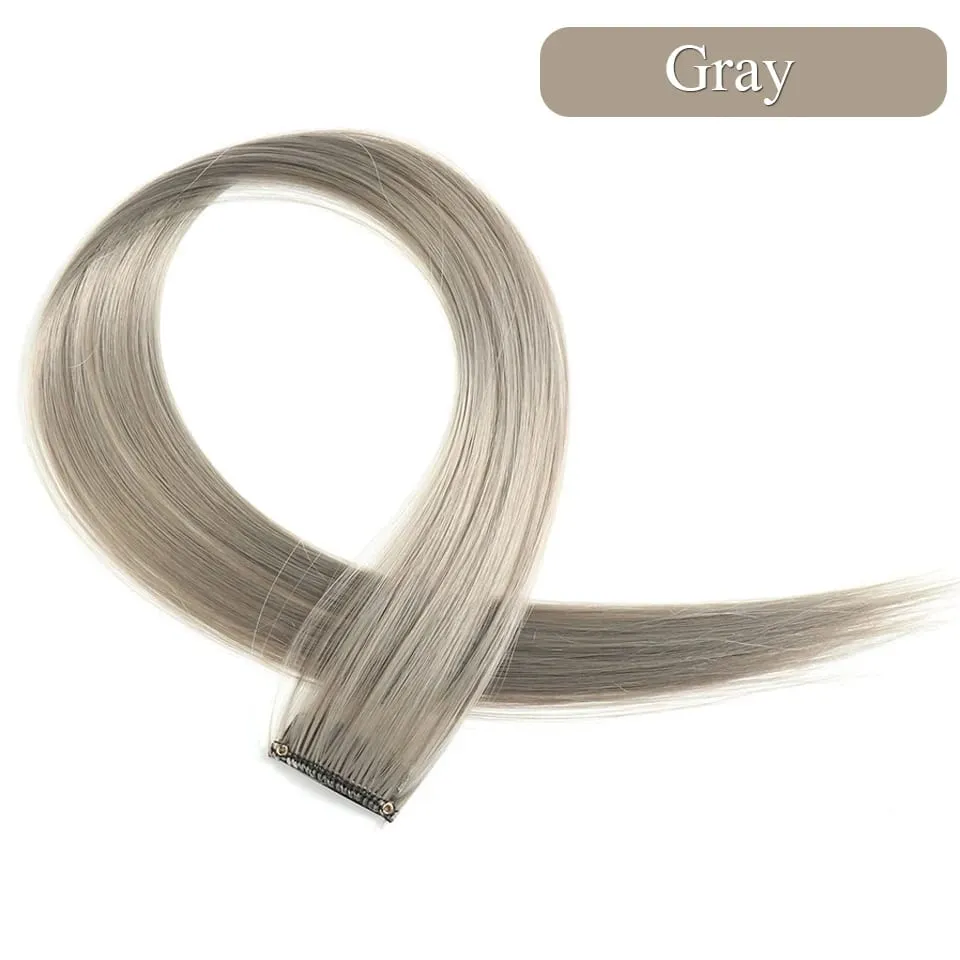 Colored Hair Extensions Synthetic 22Inch Straight Orange Green Clip in Hair Extension Rainbow Accessories Party Highlights Hair