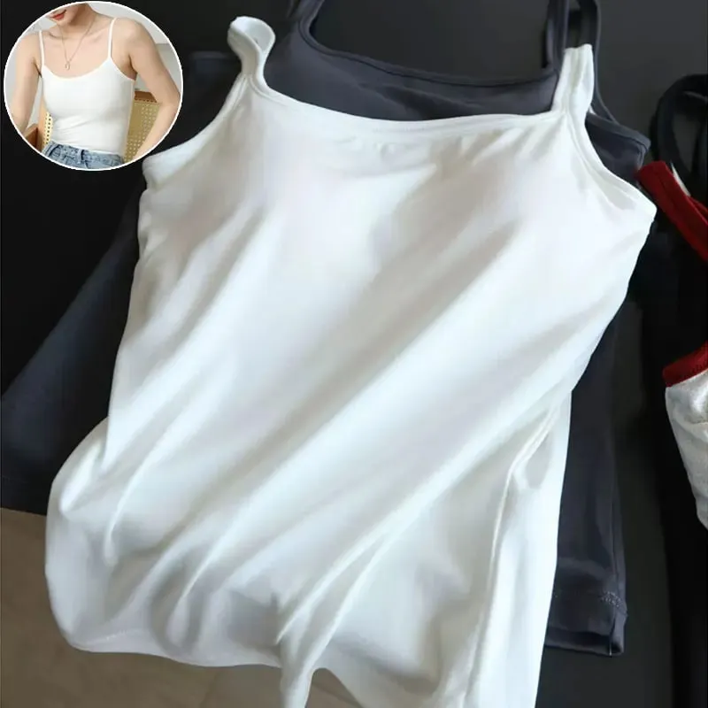 Women Sexy Milk Silk Tops Spaghetti Strap Tops Solid Color Strap Slim Vest Female Basic Tanks Bra Underwear Summer Base Shirt