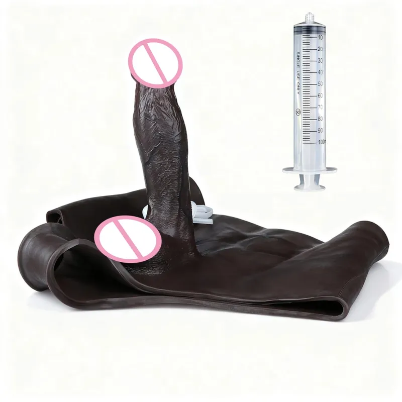 Black Nude Strapon Big Realistic Ejaculation Dildo Silicone Squirting Panties With Simulated Solid Penis Sex Toy For Women