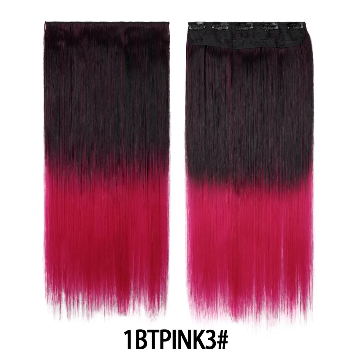 Jeedou Rainbow Hairpieces Clip In Hair Extension One Piece With 5Clips Ombre Color Straight Hair Wig For Girls Halloween Cosplay