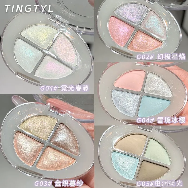 Four-color Eyeshadow Palette Glitter Pearlescent Flash Chameleon Shimmer Highgloss Portable Eye Shadow Eye Makeup