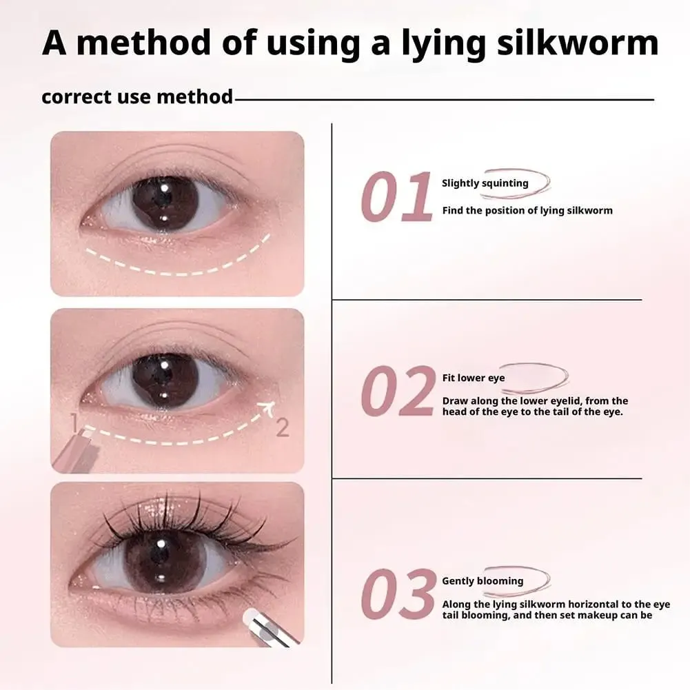 2 In 1 Double Ended Lying Silkworm Pen Two-tone Natural Under Eye Highlighter & Shadow Stick For Korean Makeup