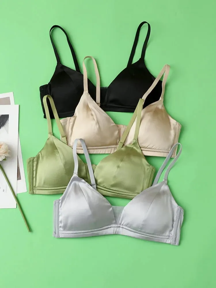 SuyaDream Women Silk Bra Set 93%Silk 7%Spandex Thin Mold Cup Wire Free Underwears 2023 Comfortable Intimates Silver Pink — image 6