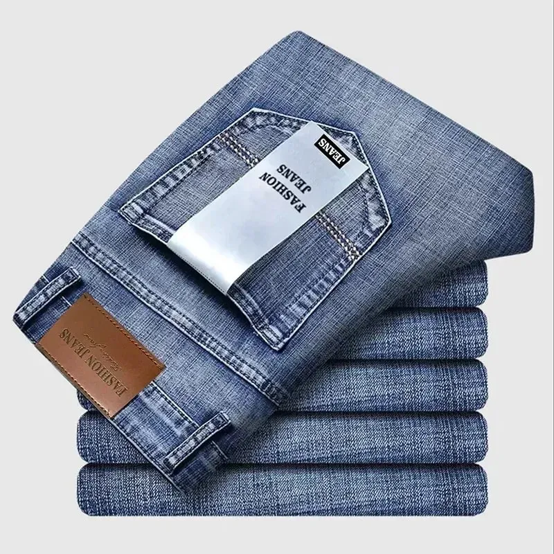 2026 Top Brand Washed Jeans Trousers Four Season Men's High Quality Jeans Business Casual High Waist Denim Pants