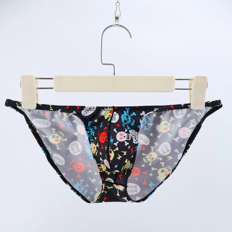 Men\'s Low Rise Underwear Briefs with Big Bulge Pouch and Skull Print Design Comfortable Stretch Fabric for Daily Wear