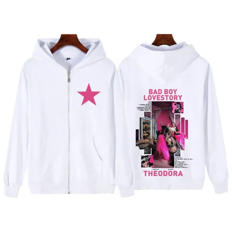 Rapper Theodora Mega Bbl Album Graphic Zip Up Sweatshirts Men Women Hip Hop Fashion Top Casual Aesthetic Trendy Zipper Hoodies