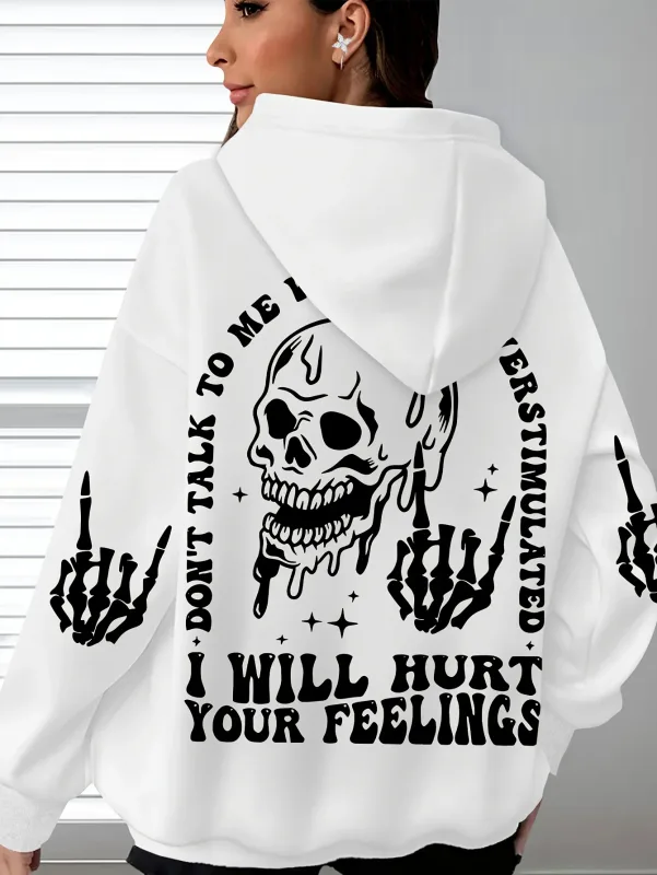 Halloween Hoodie with Skeleton Print Casual Long Sleeves and Pockets Women Men Everyday Wear Hooded Halloweenn Hoodies