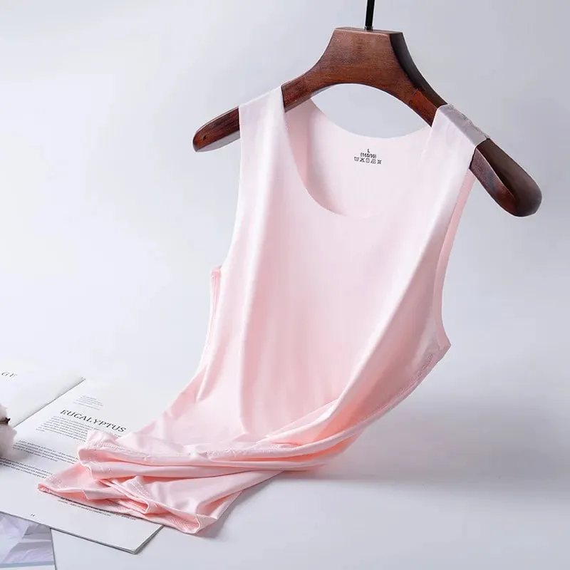 1pcs Ice Silk Tank Tops Seamless Mens Vest Sleeveless Sport Bodysuit Vest Clothing Women Casual Summer Tank Undershirts Cool Gym