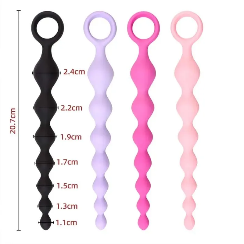 Soft Silicone Anal Dildo with Heart Beads Big Balls G-Spot Stimulating Butt Plugs for Couples Adult Sex Toy Sexy Anal Plug