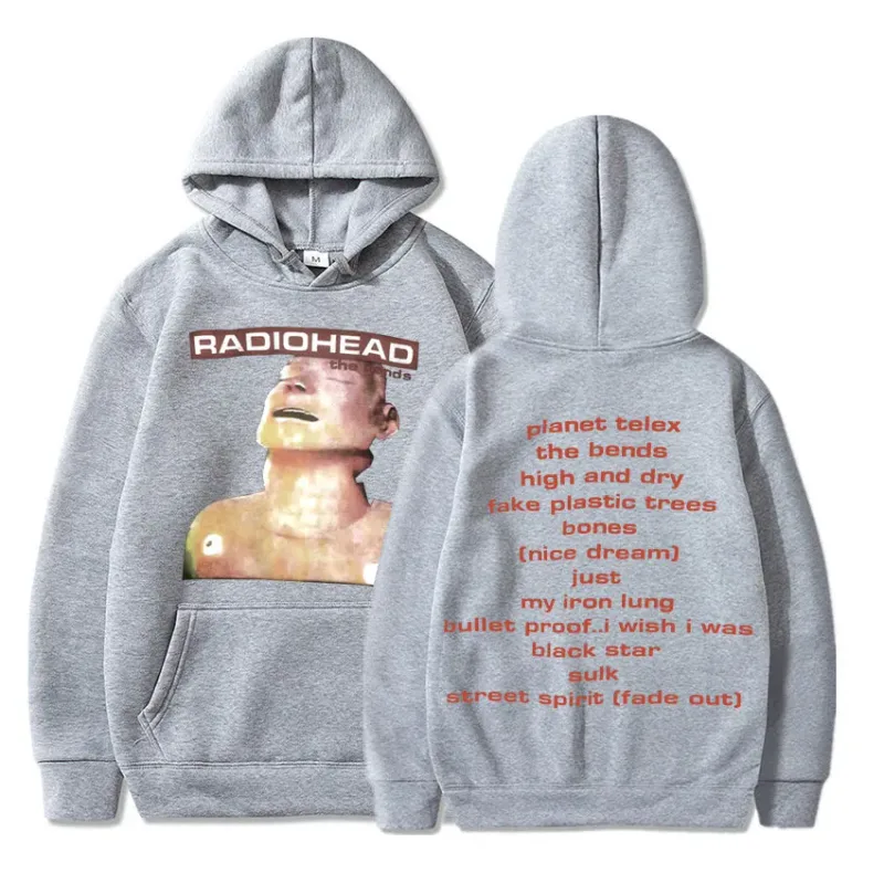 Vintage Rock Grubu Radiohead Kapüşonlu Üst Hip Hop Her Şey Müzik Albümü Baskı Kazak Harajuku Sokak Boyu Kapüşonlular Gençler