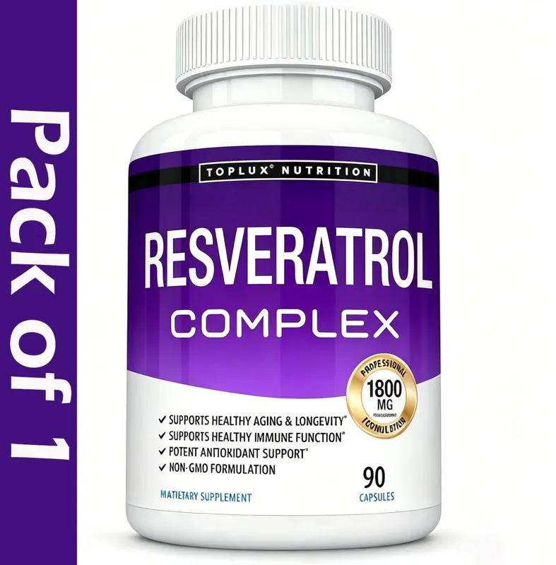 Resveratrol Complex Supplement 1800mg Antioxidant Pills for Healthy Aging Overall Health Immune System Brain Function 90 Caps