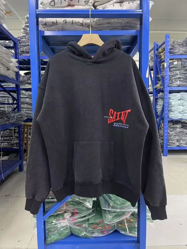 24FW SAINT Vintage Angel Printed Distressed Women Men Hooded Sweatshirt Hoodies Oversized Men Casual Cotton Pullover Hoodie