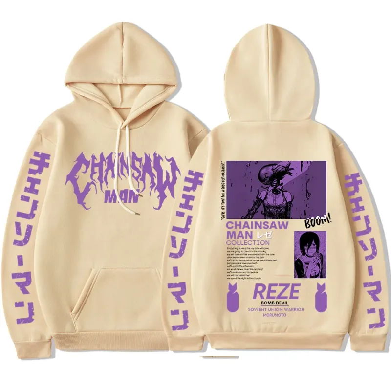 Anime Chainsaw Man Reze Harajuku Manga Graphic Hoodies Vintage Oversized Hooded Long Sleeves Cotton Hoodie Men Women Clothes