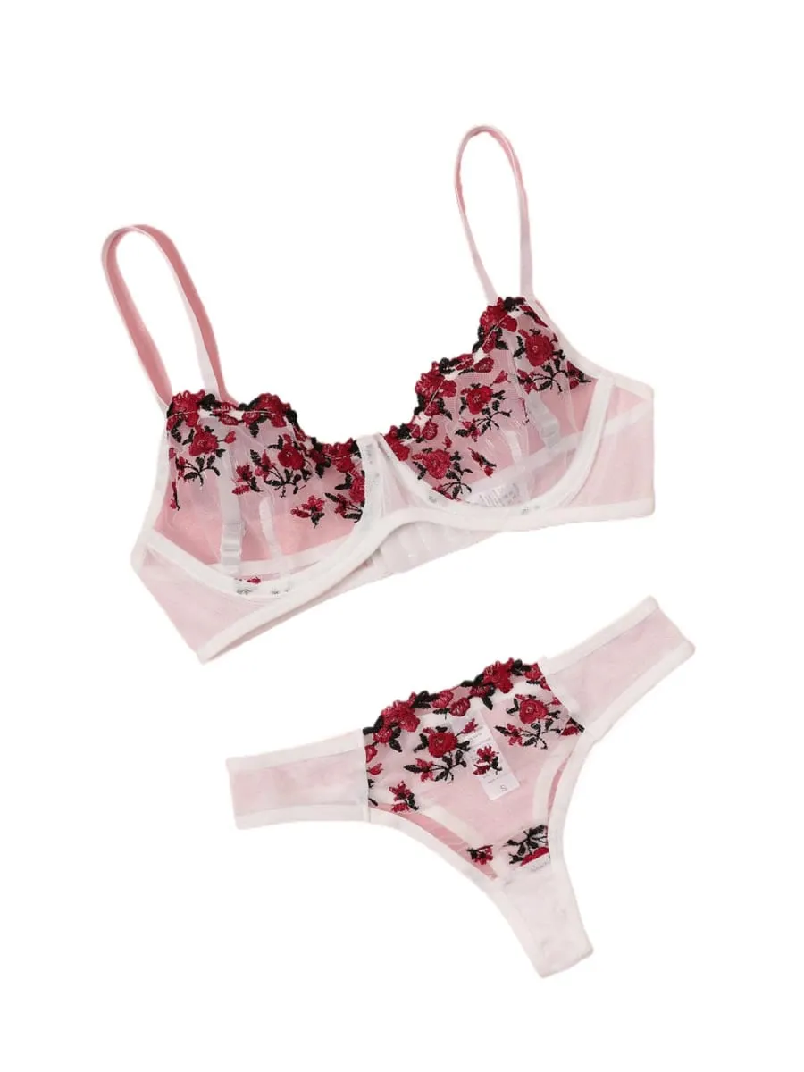 Sexy Lace Lingerie Bra And Panty Sets Women Underwear Flower Embroidery Bralette Set — image 2