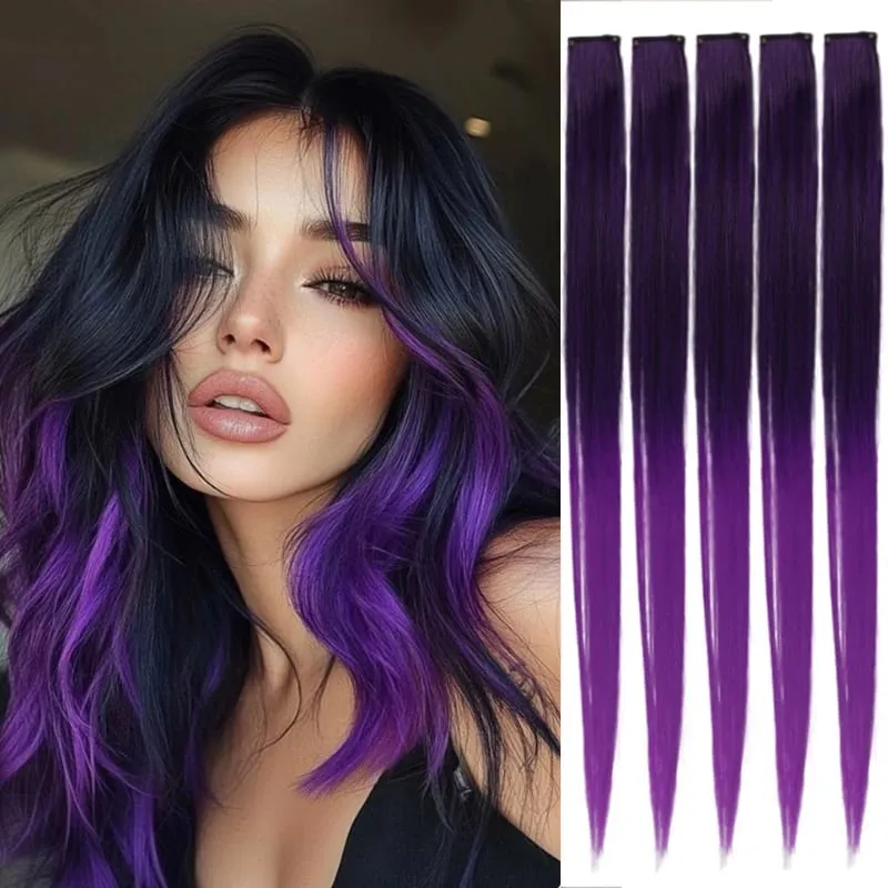 5 Color Clip Style Hair Extensions 24 Inch Straight Hair Extensions Clip Style Synthetic Heat-Resistant Curly Hair Extensions