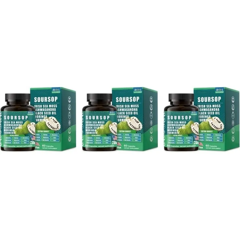 20‑IN‑1 Irish Sea Moss Capsules with Soursop Vitamin C & Vitamin D3 Immune Health & Digestive Support Plant‑Based 60 Capsules
