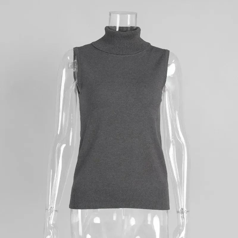 Women's Sleeveless Turtleneck Knit Vest Autumn Slim Fit High-Neck Tank Top Ribbed Hem Minimalist Base Layer Office Casual Wear