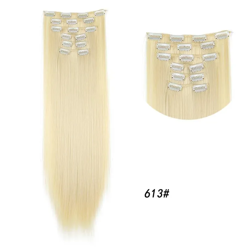 Clips In Hair Extension Long Straight Hair Pieces Clip In Hair Extension 24Inch 6Pcs Synthetic Fake Hair Ppieces For Women