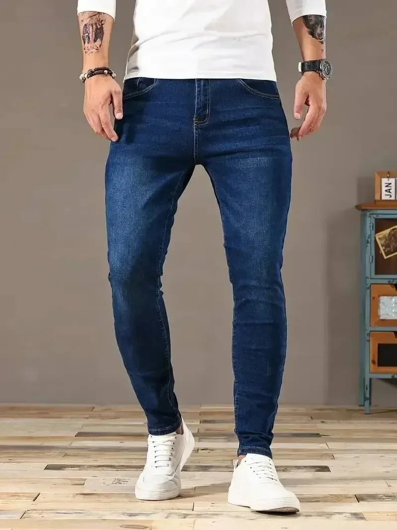2025 Forår Nye Herre Slim Fit Klassiske Skinny Jeans Casual Street Style Casual Herre Skinny Jeans Mand Slim Fit Pencil Denim Blå