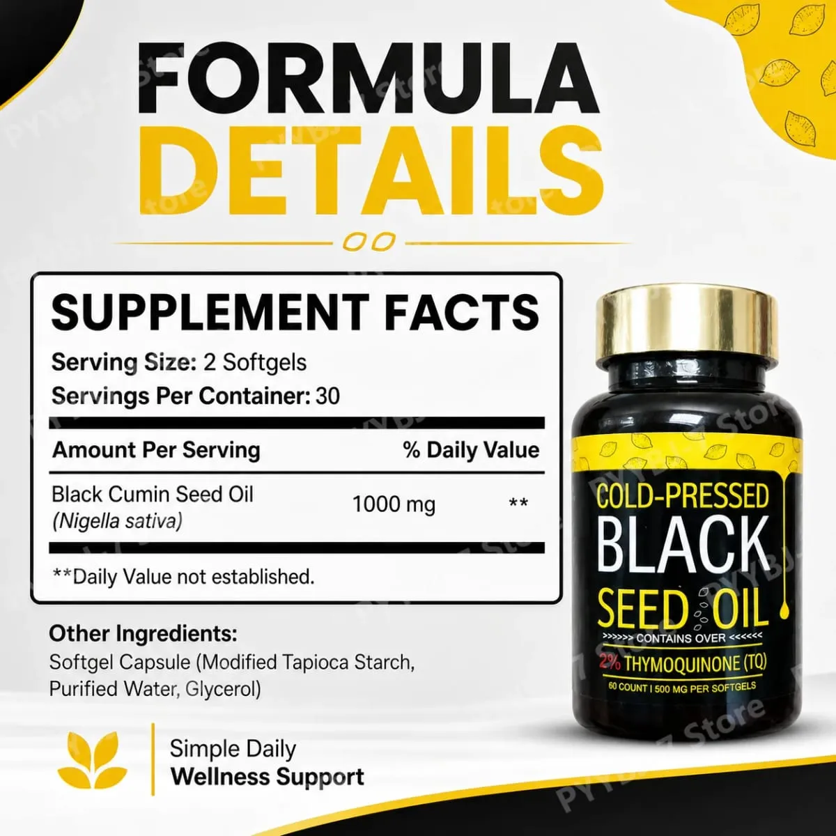 Sorte frøoliekapsler koldpressede indeholder 1000 mg naturlig Nigella Sativa-olie – dagligt urtetilskud 60 antal pr.