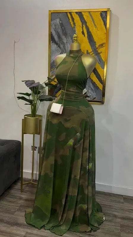 2025 Fall Women O-neck Sleeveless Print Mermaid Maxi Dress Evening Birthday Beach Sexy Night Party Long Dresses
