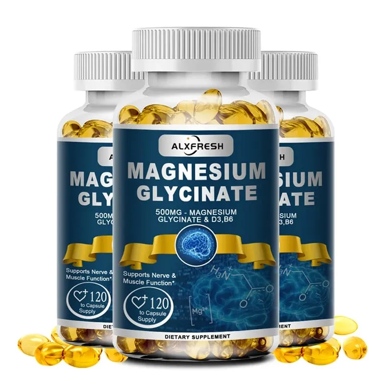 Alxfresh Magnesiumglycinat 500 mg Kapsel Zink Vitamin D3 B6 für Muskeln, Gelenke, Nerven, Schlafqualität, Angst, Stress, Stimmung, Gesundheit