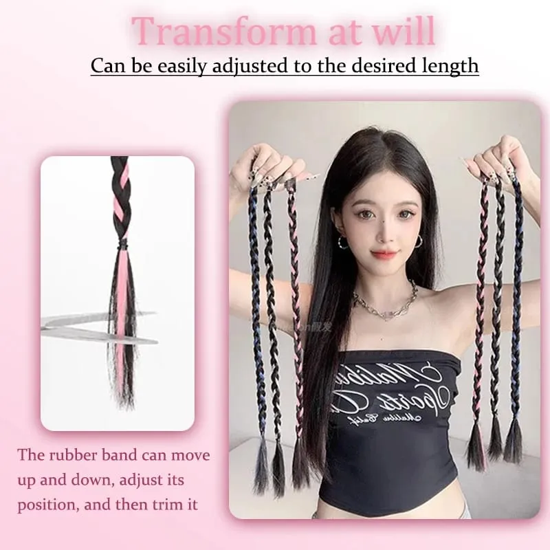 A card of sweet cool girl's boxing braid wig ponytail mini Fried Dough Twists braid color ear dye pigtail 8 pieces