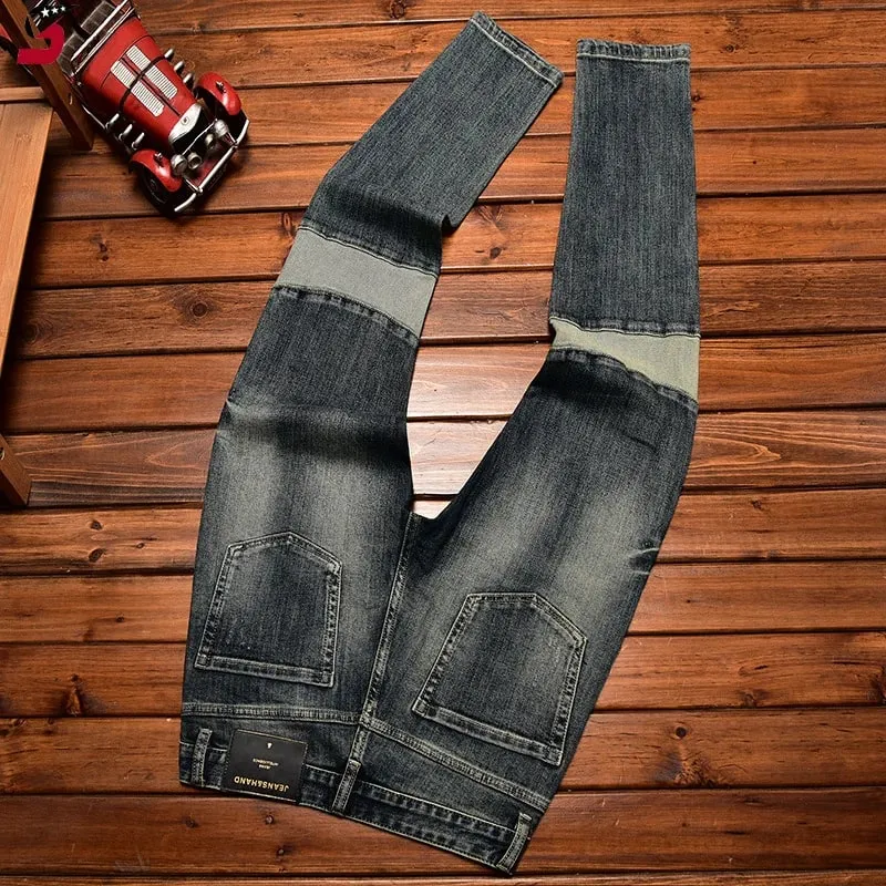 High-End Jeans Pánská podzimní a zimní móda roztrhaná nášivka Pu Shuai vyšívané Slim Fit úzké strečové kalhoty s potiskem