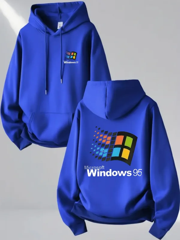 Windows 95 Graphic Vintage for Tech Enthusiasts Casual Streetwear Outfit Print Soft Material Pullover Pattern Hoodie Unisex Top