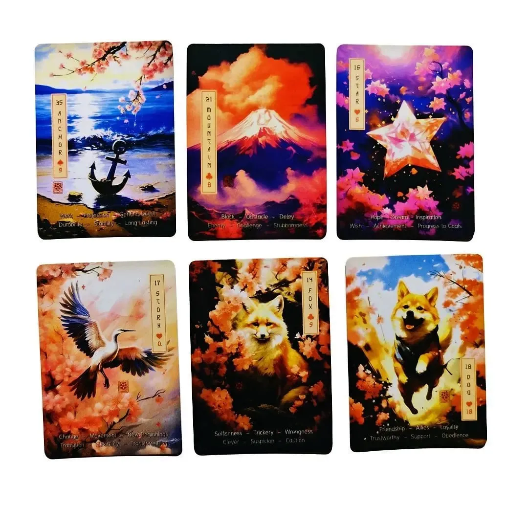 Japanese Cherry Blossom Themed Oracle Cards 9*6cm Le Sakura Lenormand Cards - 36 Card Deck with Keywords