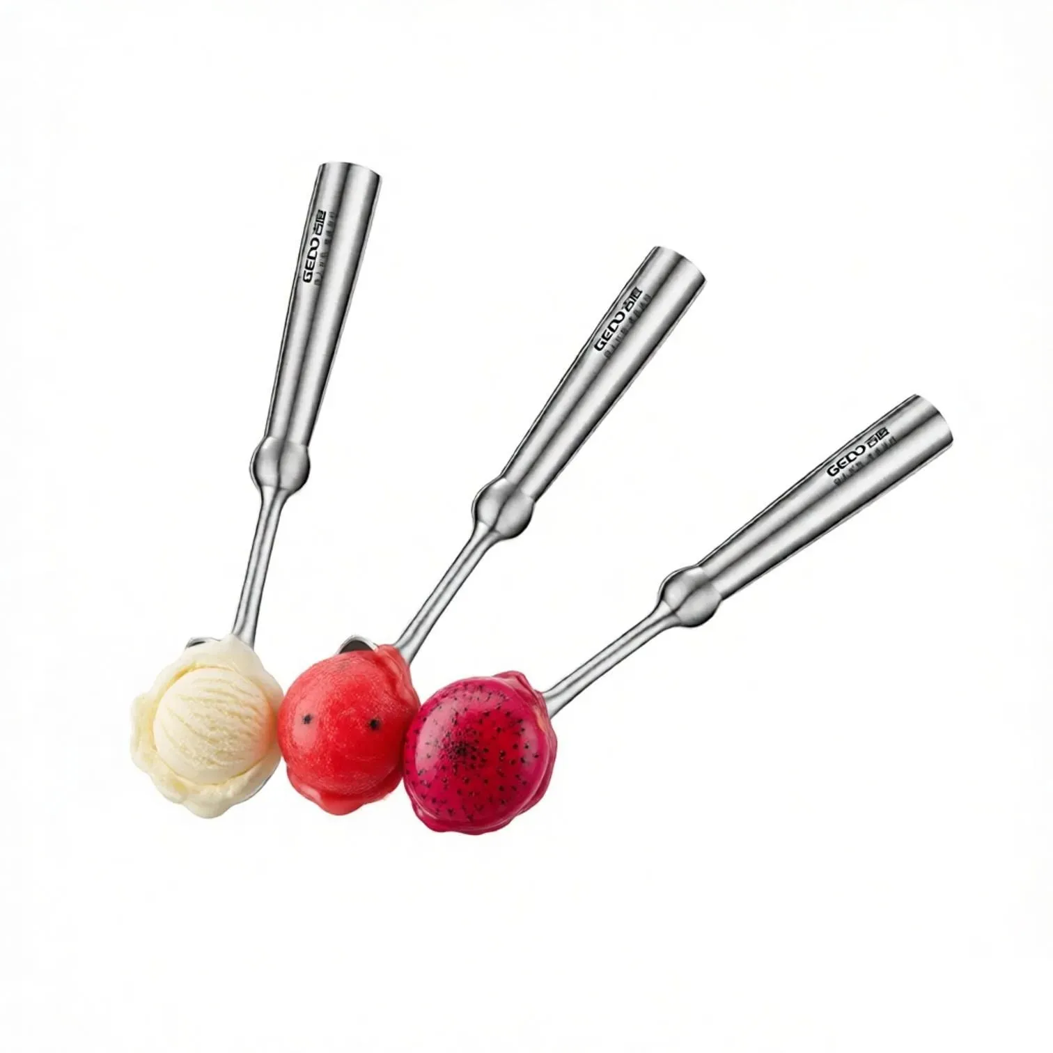 3 Pcs of Ultra Thick Pure 304 Stainless Steel Melon and Dragonfruit Baller 21cm Length 129g Dessert Spoon for Family Canteen