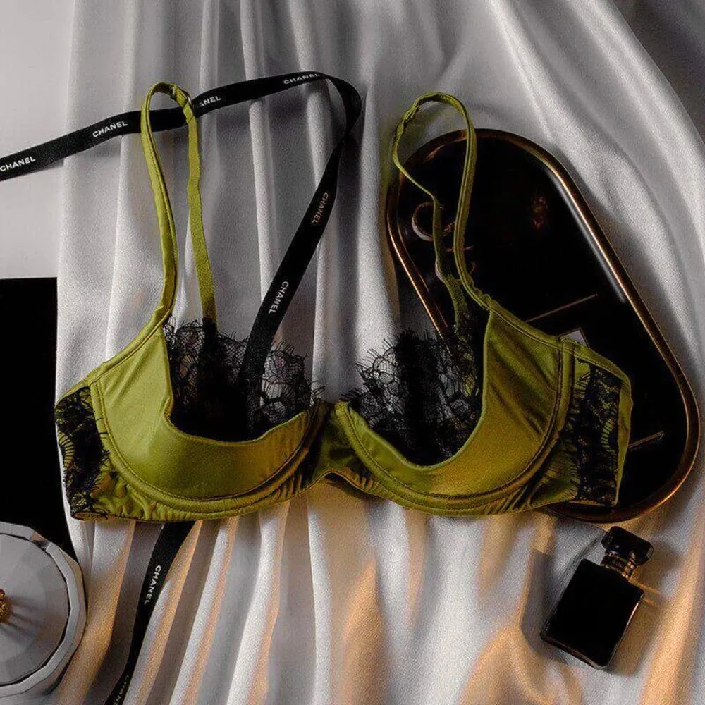 Plus Size Half Cup Sheer Lace Bra Set Ultra Thin Minimizer Underwire Lift Support Breathable Large Cup Matching Underwear Set — image 2
