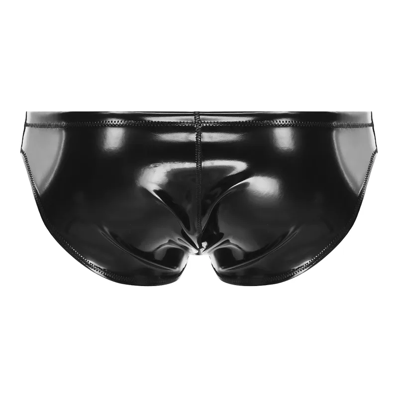 Mens Glossy Latex Briefs Patent Leather Panties Wet Look Bulge Pouch Boxer Briefs Shiny Swimwear Underpants Underwear Lingerie