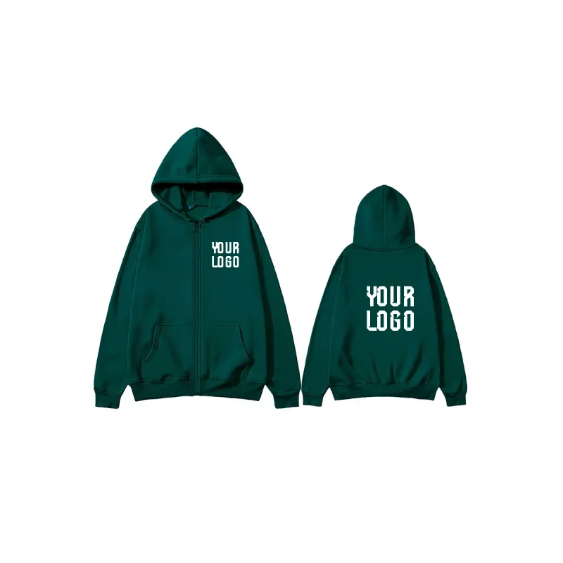 Solid Color Zipper Hoodie | Customizable Text Pattern Jacket | Unisex Team Customization