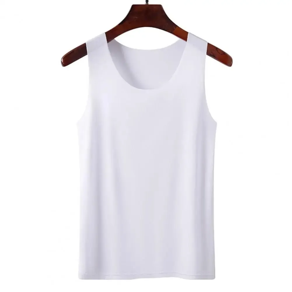 Women Bottoming Vest Ice Silk Seamless Sleeveless Pure Color Plus Size Stretchy Round Neck Dry Dry Cooling Camisole Basic Top 80
