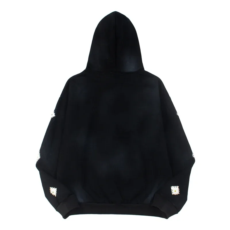 Hoodies Pullover 26ss Vintage Embroidery Leather Pattern Glittering Diamond Print Men's Hooded Hip Hop Style Sweatshirts