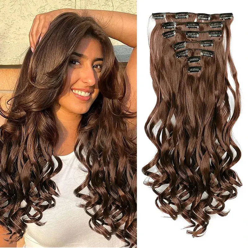 Synthetic Clip in Hair Extensions Purple hairpieces 7pcs/set 22inch Thick Hair for Women Girls Daily Party Cosplay