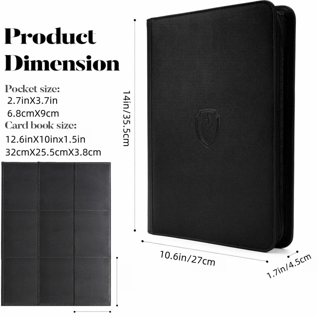 9 Pocket Trading Card Binder PU Cover Zipper Card Collection Album Sturdy 360 Side-Loading Card Folder Holder for Game Cards