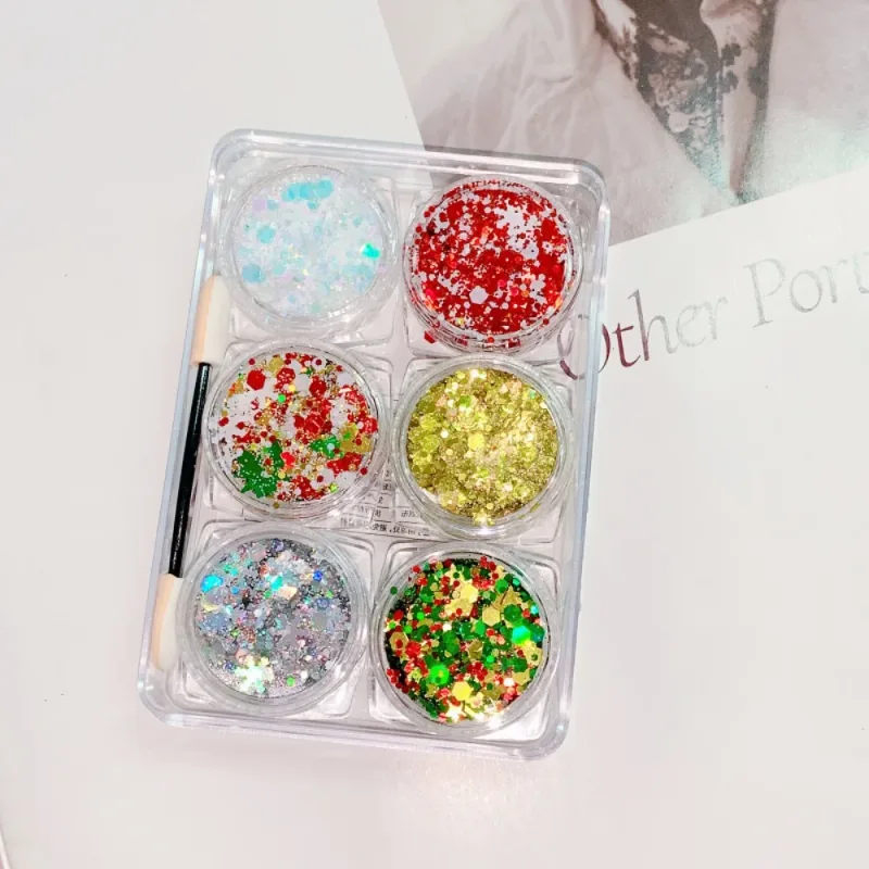 6Pcs/Set Sparkly Colorful Eye Glitter Gel Festival Glitter Face Hair Sequin Gel Cream Heart Star Moon Sequins
