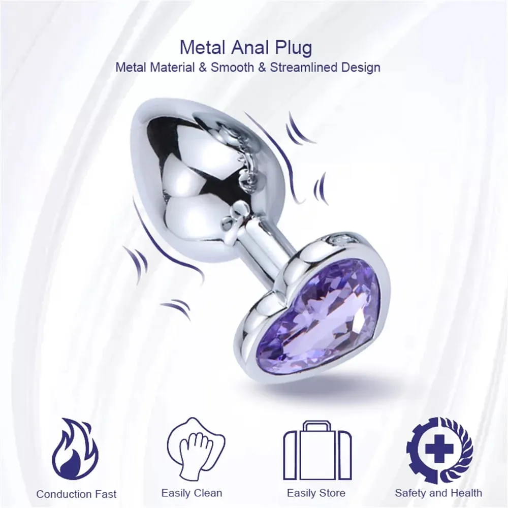 3 Sizes Metal Anal Plug Heart Base Butt Plug for Adults Women Men Couples Stainless Steel S/M/L Diamond Masturbator Sex Toys 18+