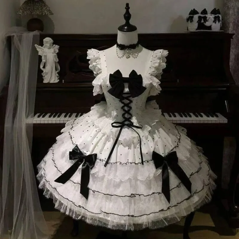 Cosplay Clothing Girls Vintage Elegant Holiday Party Dress 2026 Summer Lolita Strap Dress Japanese Sweet Kawaii Style Y2K Lace